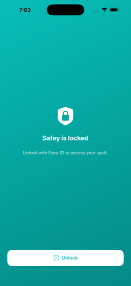 شاشة قفل Face ID التي تحمي خزنة Safey